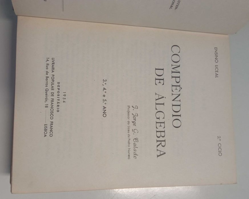 Compêndio de Álgebra, de J. Jorge G. Calado