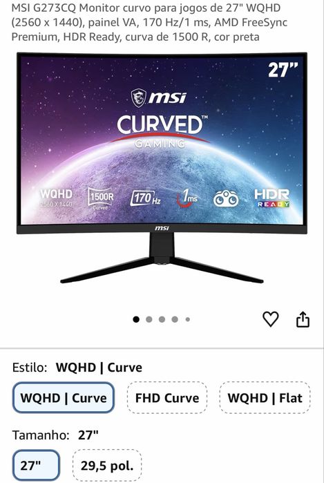 Monitor 27” MSI 170hz WQHD