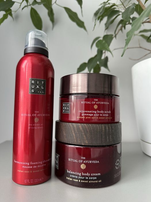 Rituals Ayurveda pianka pod prysznic + scrub + krem co ciała
