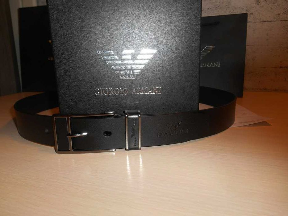 Emporio Armani Męski pasek firmowy, skóra naturalna