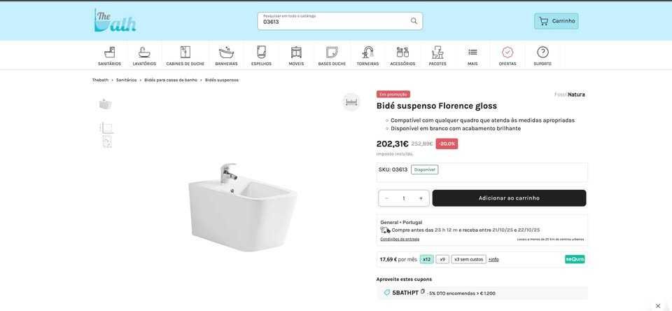 Bidé suspenso novo marca FossilNatura