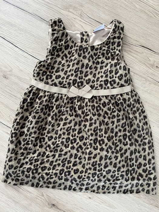 Sukienka elegancka z kokardką w panterkę wstąmążka Next 98 letnia