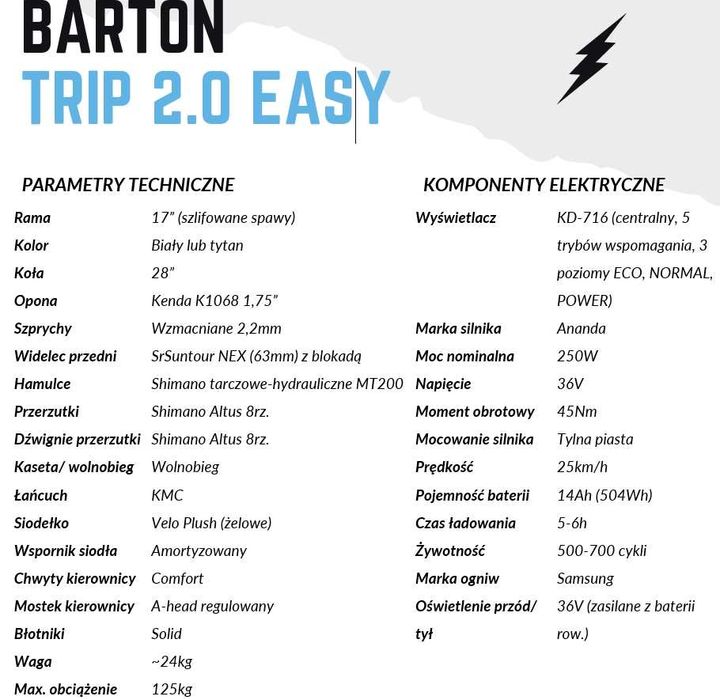 Nowy e-bike Barton Trip 2.0 Easy biały, koło 26"