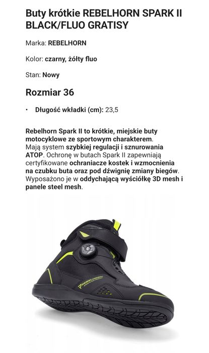 Buty dziecięce motocykle Rebelhorn rozmiar 36