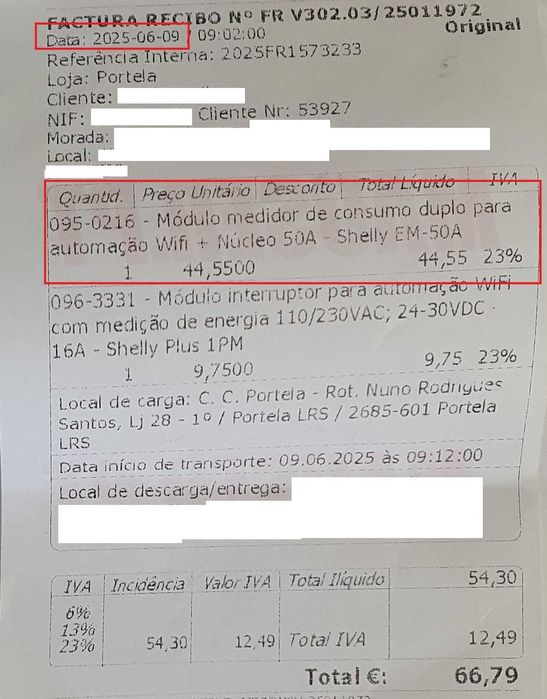 Shelly EM + Pinça Amperimétrica 50A