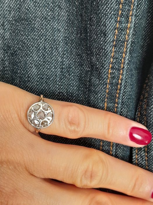 R.13 Pierścionek Art Deco Złoto 750 Diamenty Srebro WYCENA