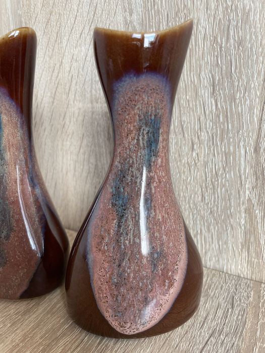 Małe brązowe wazoniki PRL/vintage