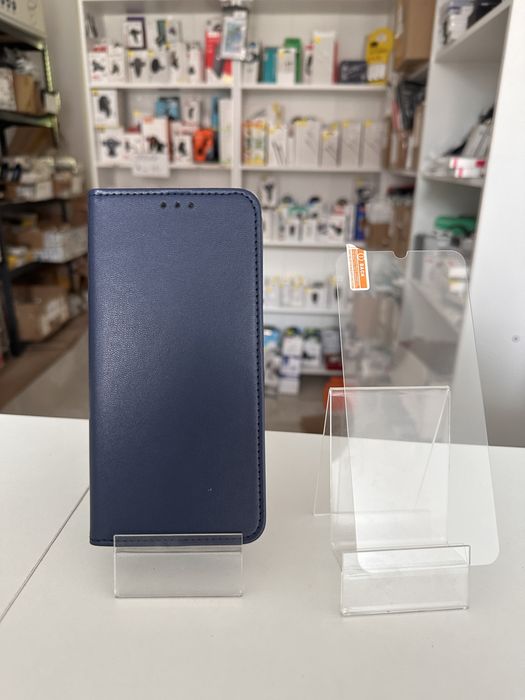 Szkło hartowane + etui granatowe zamykane SAMSUNG A22 5G