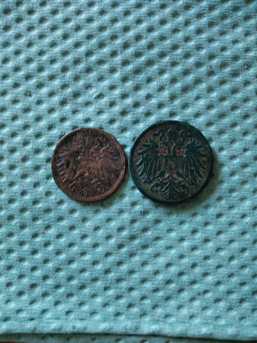 Монети 1 геллер 1901 і  2 геллера 1900 р.р. 10 райспфеннигов 1940 р.
