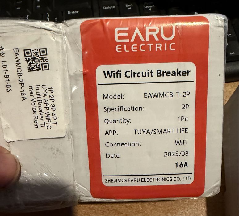 EARU Розумний автомат wi-fi 16A Tuya