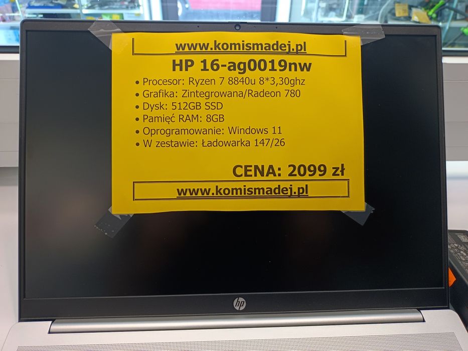 Laptop Hp 16-ag0019nw Ryzen 7/8840u 8*3,3ghz 16/512ssd win-11 Komis Madej Sc
