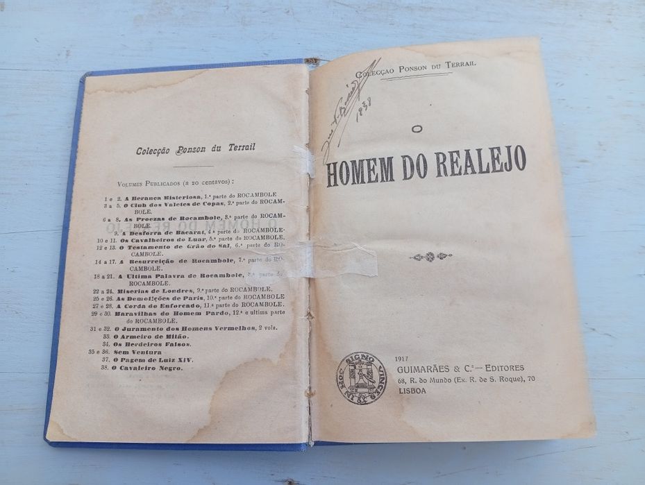 Livro Antigo 1917 - O Homem do Realejo (Ponson du Terrail) - Ed. Guima