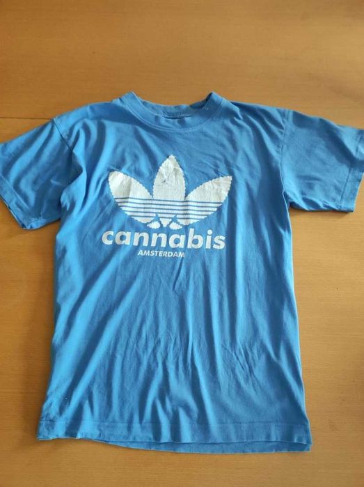 Cannabis Adidas  koszulka męska damska błękitna bawełna