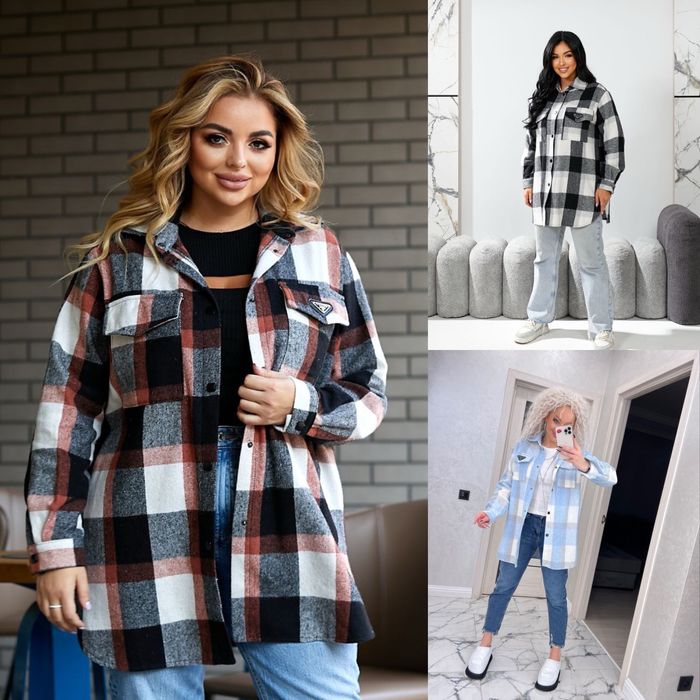 Женская теплая рубашка в клетку батал 54-60 Жіноча тепла сорочка батал