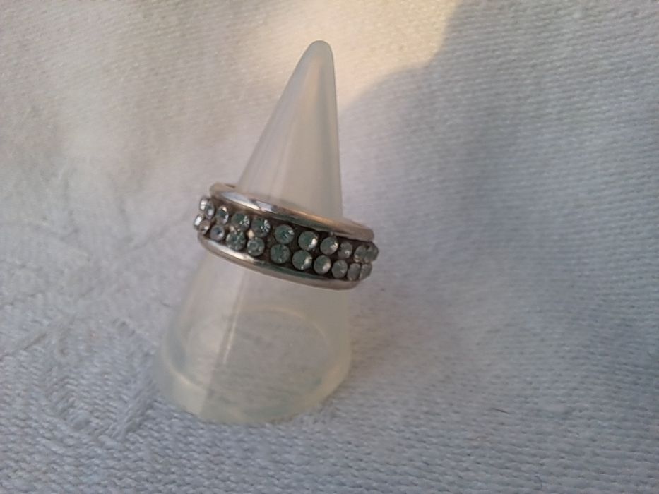 Anel Artesanal em Aço Inoxidável Novo - 2 Fileiras Strass (Tamanho 15/16 / 17.5mm)