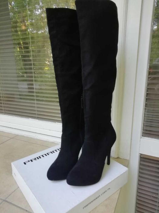 Kozaki czarne nubuk zamsz