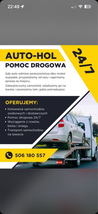Pomoc drogowa, laweta, holowanie, wulkanizacja, wymiana opon