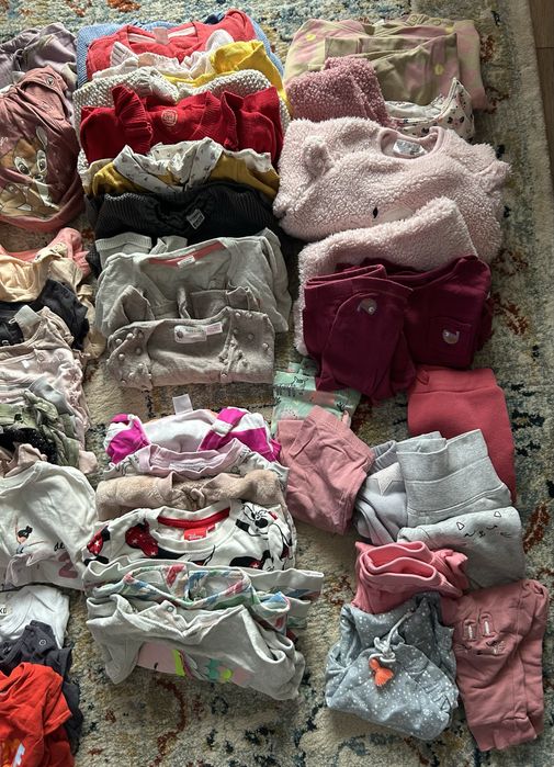 Paczka zestaw ubranek dla dziewczynki rozmiar 80 ponad 55 sztuk
