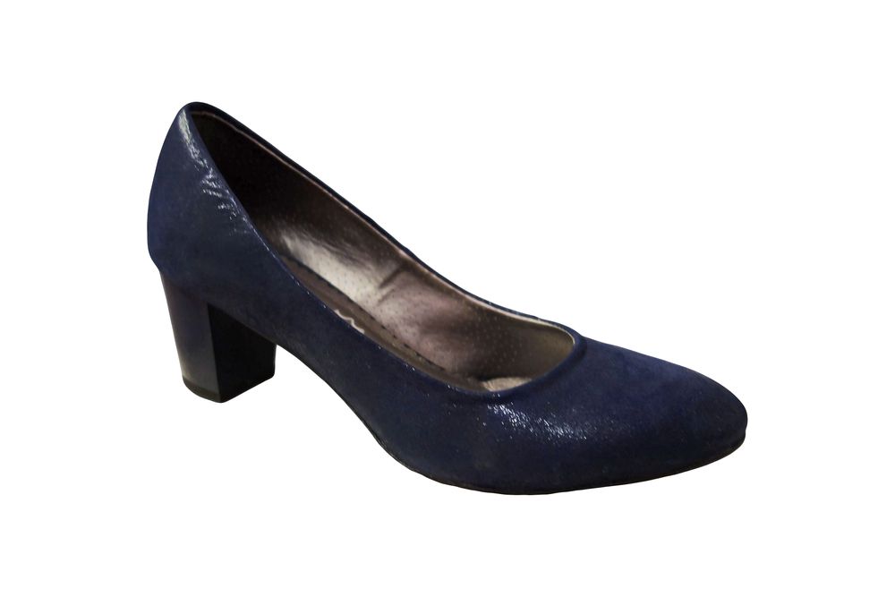 Skórzna czółenka Natalii granatowe obcas 5,5 cm 39