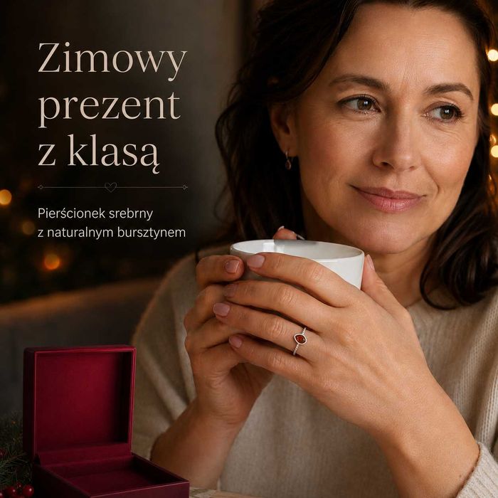 Pierścionek srebrny z bursztynem