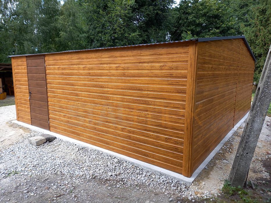 Podwójny garaż blaszany 7×6 / garaż drewnopodobny złoty dąb i orzech