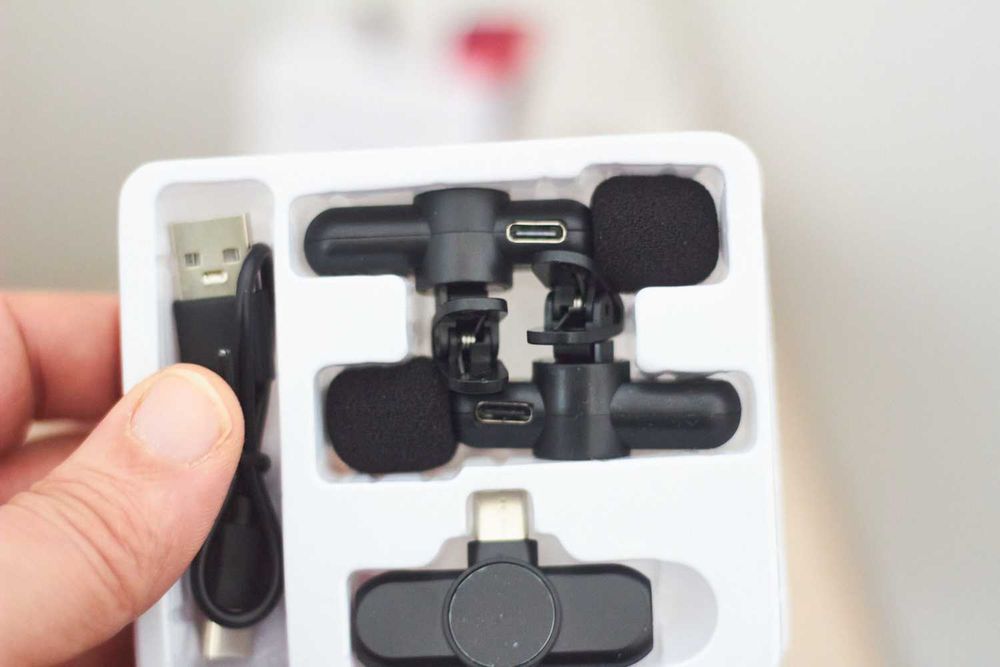 Kit 2 Microfones Lapela Wireless 2.4G p iPhone e Android