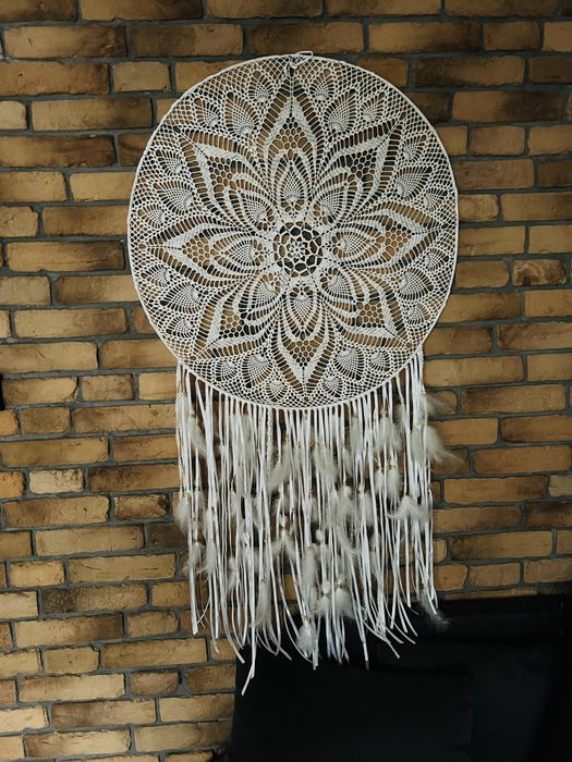 Łapacz snów XXL biały z piórami biały 80x150 cm