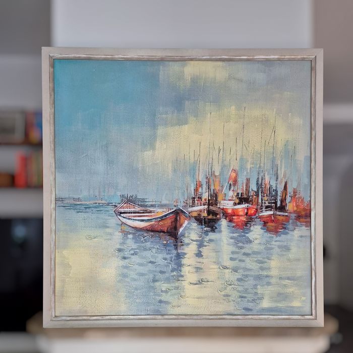 Obraz łódki duży błękitny morski marynistyczny