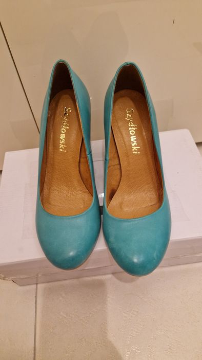 Buty na platformie skóra zielone Szydłowski