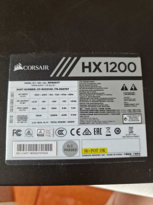 Fonte Corsair HX 1200W 80+ Platinum – Eficiência Máxima e Pronta p/ Futuros Upgrades