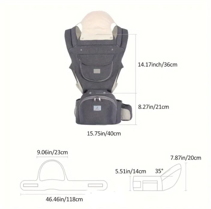 Ерго-рюкзак (хіпсіт) з сидінням на поясі; слінг сірого кольору