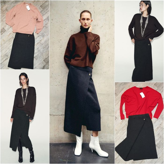 Трикотажна спідниця міді з запахом від Zara. Дуже стильно виглядає