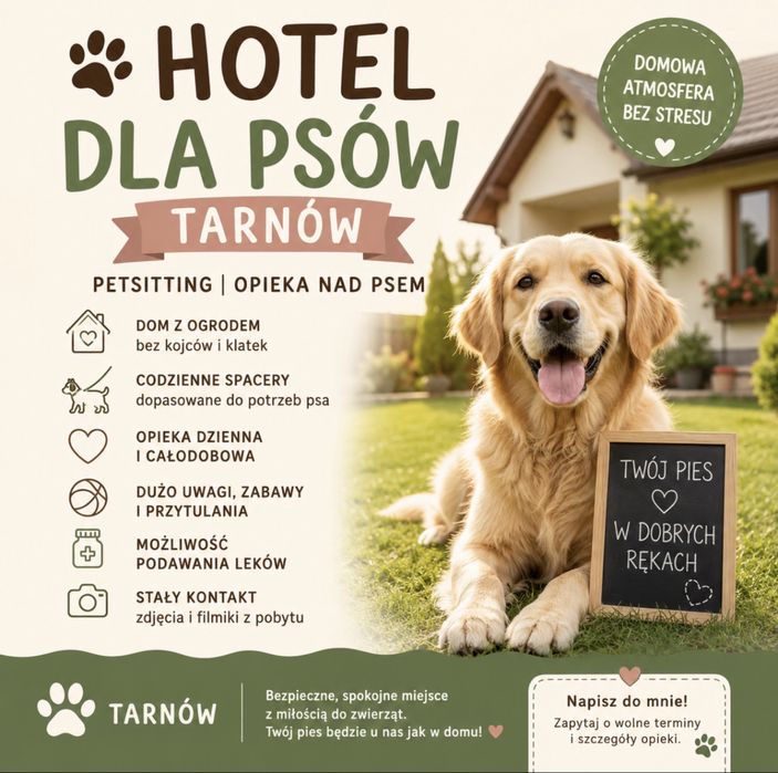 Hotel dla psów Tarnów | Petsitter | Opieka nad psem | Dom z ogrodem