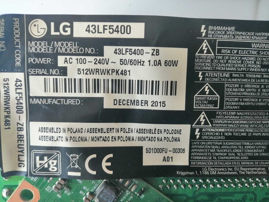 Painel HC430EUN-SLES2 de tv LG modelo  43LF5400-ZB