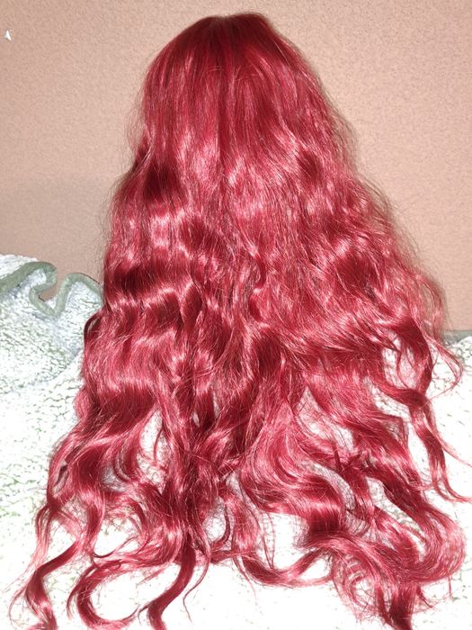 Peruka, długie miedziane włosy kręcone peruka typu lace front