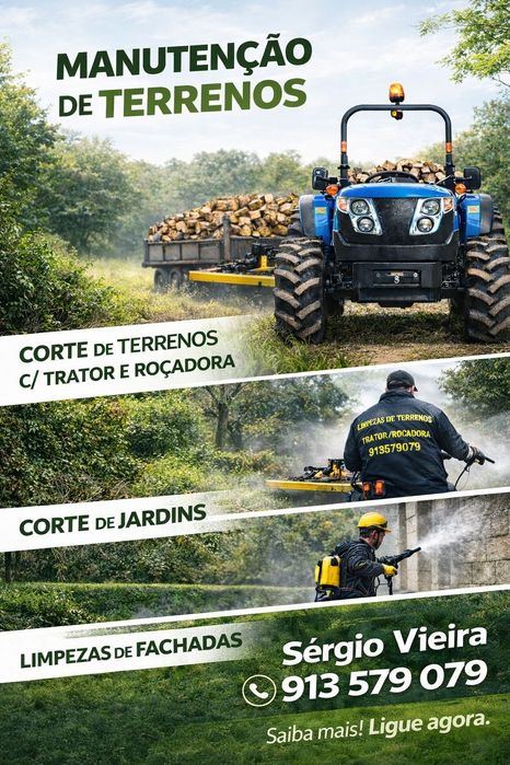 Limpeza de terrenos com trator e roçadora