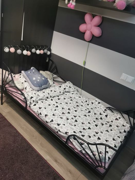 Ikea Minnen Łóżko Rosnące Czarne + Materac Plutten