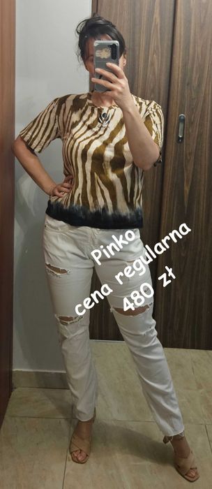 T-shirt PINKO w tygrysie pasy / zebrę – Animal Print z logo