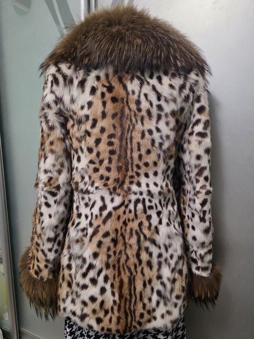 Леопардовий Полушубок з натурального хутра, розмір S-M