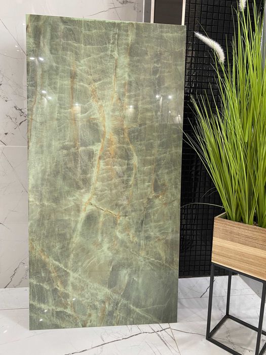 Gres zielony onyks poler 120x60 luksus połysk marmur, miodowe żyły