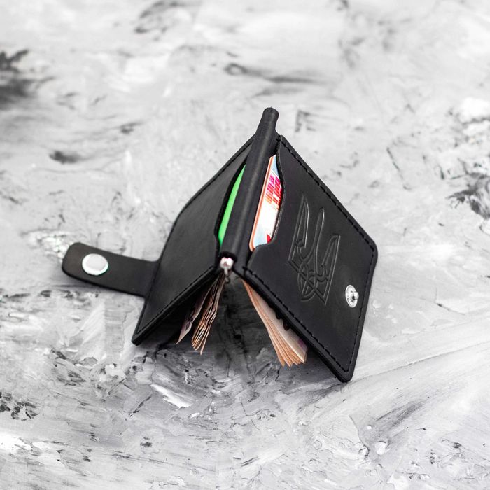 Затискач для грошей та карток на кнопці з тисненя герба України