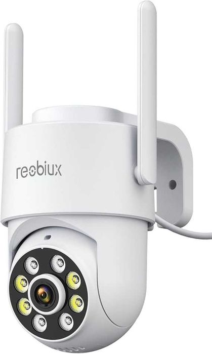 Reobiux Zewnętrzna kamera monitoringowa 1080p, kamera monitorująca na zewnątrz z noktowizją, WiFi 2,4 GHz, wykrywanie ruchu, 2-drożne audio