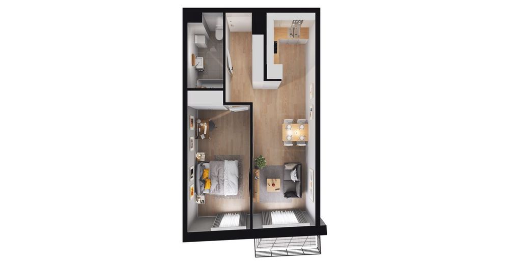 2-pokojowe mieszkanie 47 m² + balkon - Widok 3