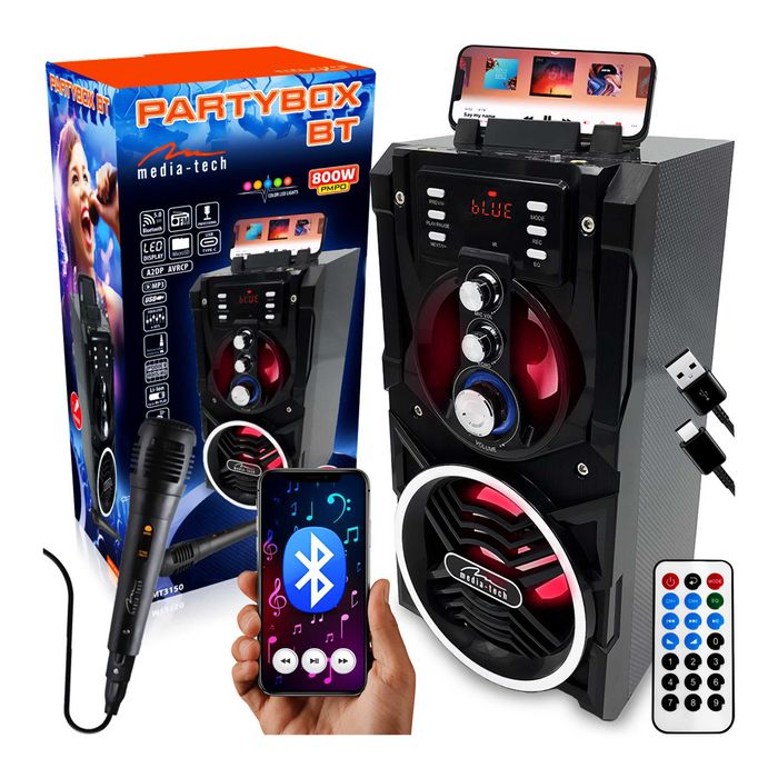 GŁOŚNIK BLUETOOTH Media-Tech 800W fm mp3 LED karaoke OUTLET