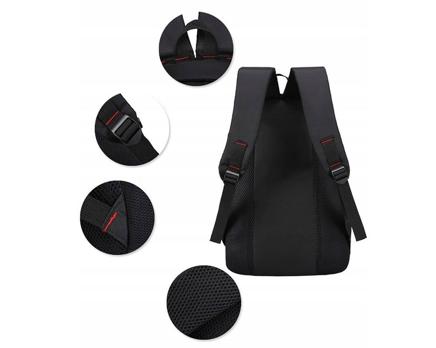 Plecak Męski Damski Do Pracy Szkoły Czarny Wodoodporny Wytrzymały P13