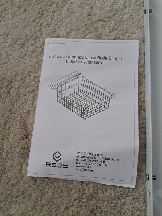 Koszyk metalowy,szuflada wysuwana na rolkach do szafy,łazienki- Nowa z instrukcją.