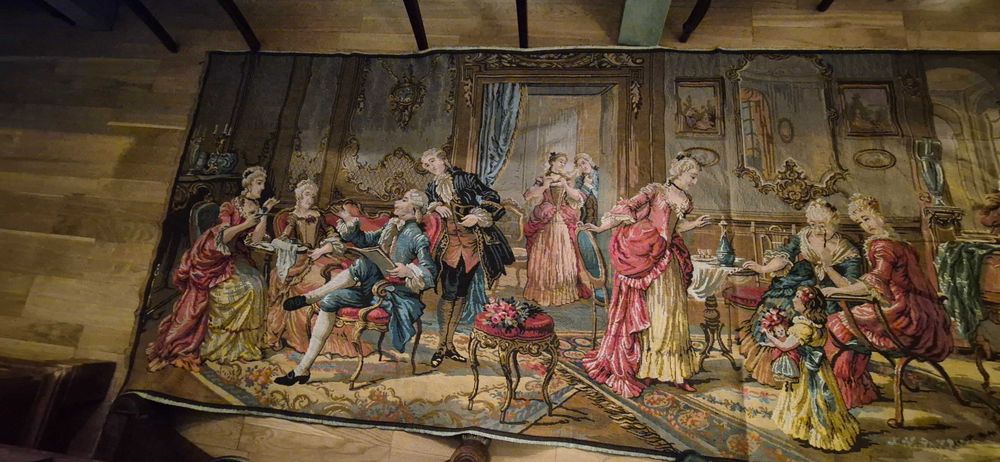 Ogromny pałacowy gobelin żakardowy tapiseria Francja 364x122cm unikat