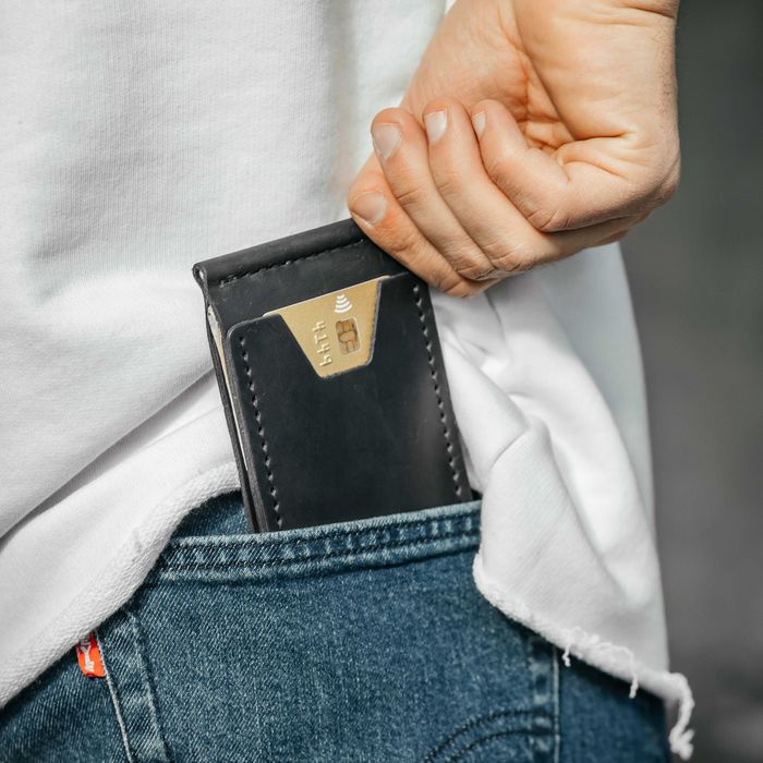 Чоловічий затискач для грошей шкіряний чорний