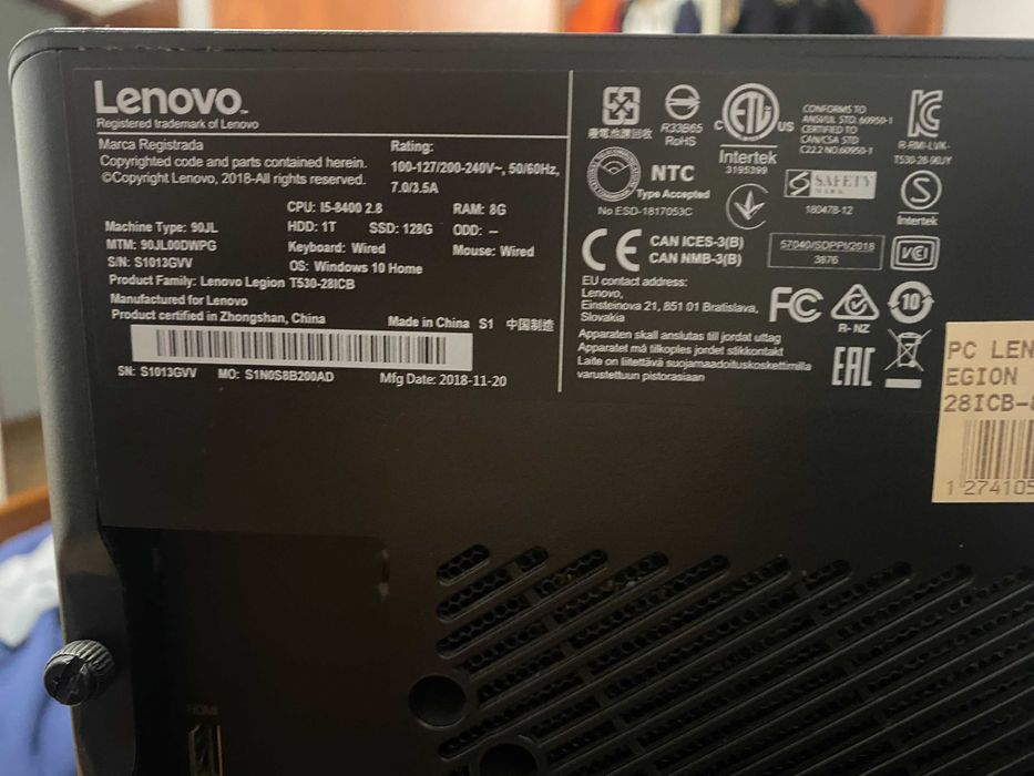 Computador Gamer Lenovo Legion T530-28ICB / i5 / RAM 8 GB / SSD Drive