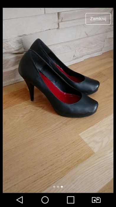 Czarne skórzane szpilki na czerwonej podeszwie Wodniak r. 38